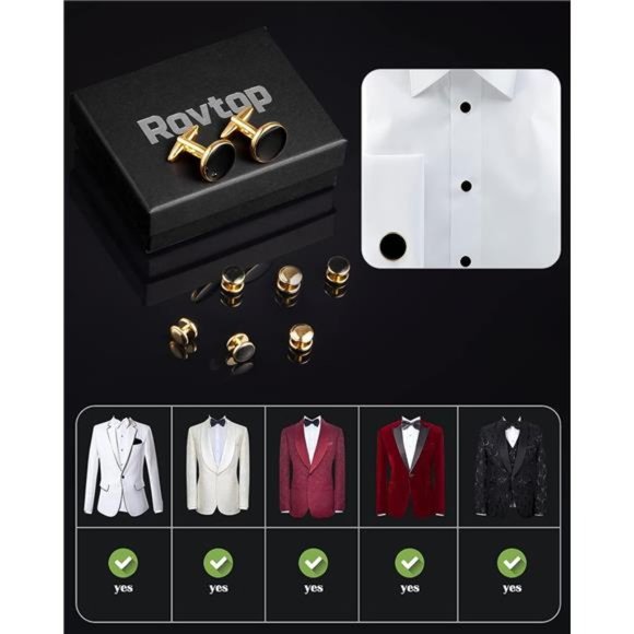 Mens Cufflinks and Studs, Tuxedo Shirt Cufflinks and Studs Set Brass Cufflinks - Picture 5 of 7